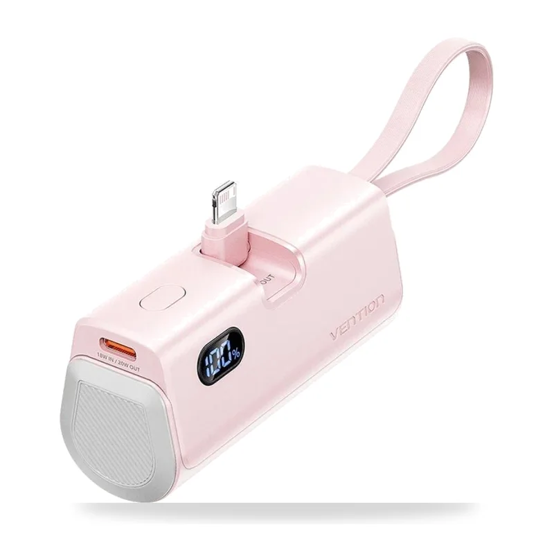 Powerbank 4800mAh Vention FHRP0/ 22.5W/ Rosa/ Incluye Cable USB Tipo-C y Lightning