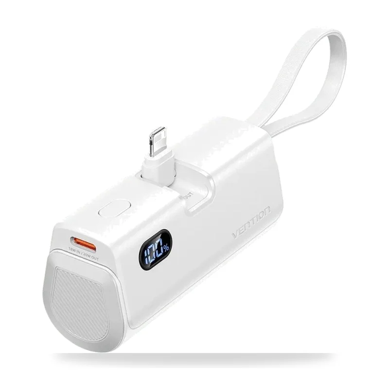 Powerbank 4800mAh Vention FHRW0/ 22.5W/ Blanca/ Incluye Cable USB Tipo-C y Lightning