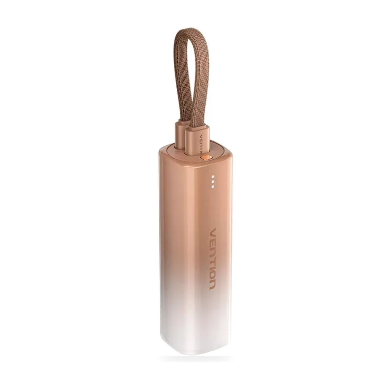 Powerbank 5000mAh Vention FHWJ0/ 20W/ Dorado/ Incluye Cable USB Tipo-C y Lightning