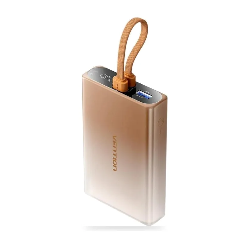 Powerbank 10000mAh Vention FHZJ0/ 22.5W/ Oro/ Incluye Cable USB Tipo-C y Lightning