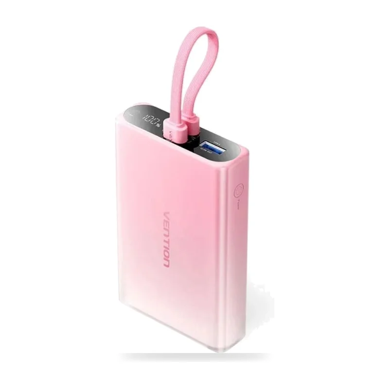 Powerbank 10000mAh Vention FHZP0/ 22.5W/ Rosa/ Incluye Cable USB Tipo-C y Lightning