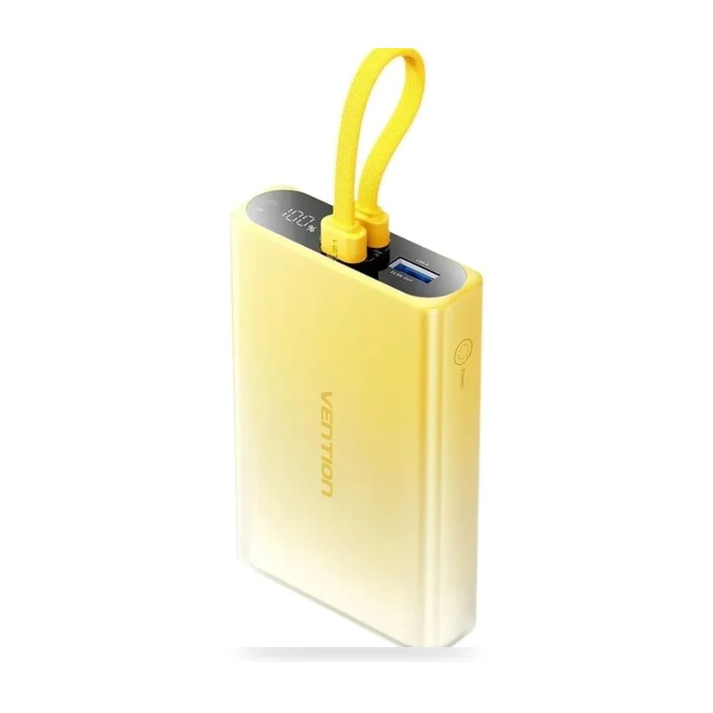 Powerbank 10000mAh Vention FHZY0/ 22.5W/ Amarillo/ Incluye Cable USB Tipo-C y Lightning