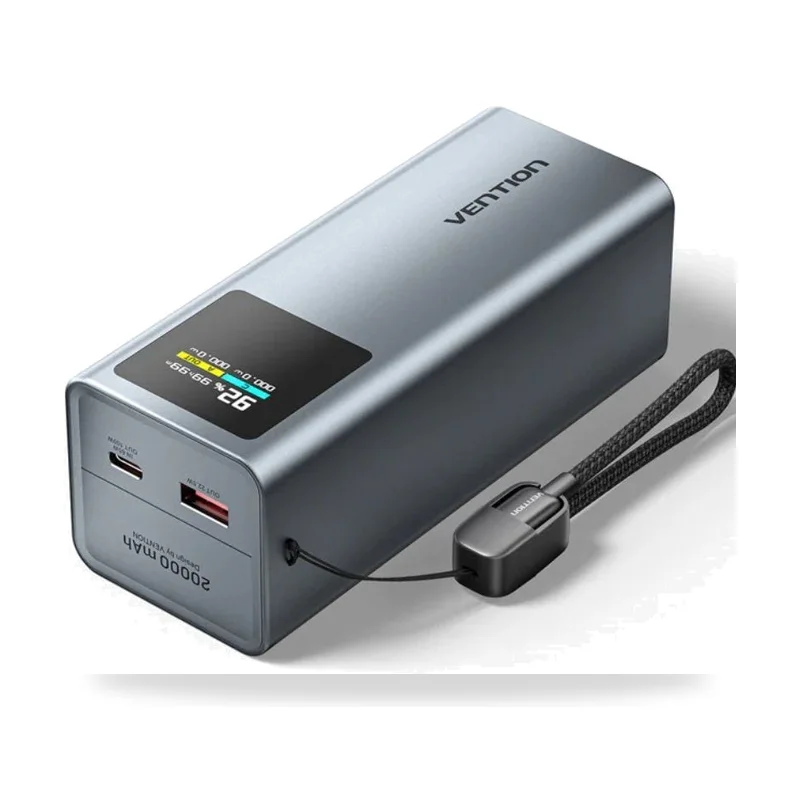 Powerbank 20000mAh Vention FKCH0/ 100W/ Gris/ Incluye Cable USB Tipo-C
