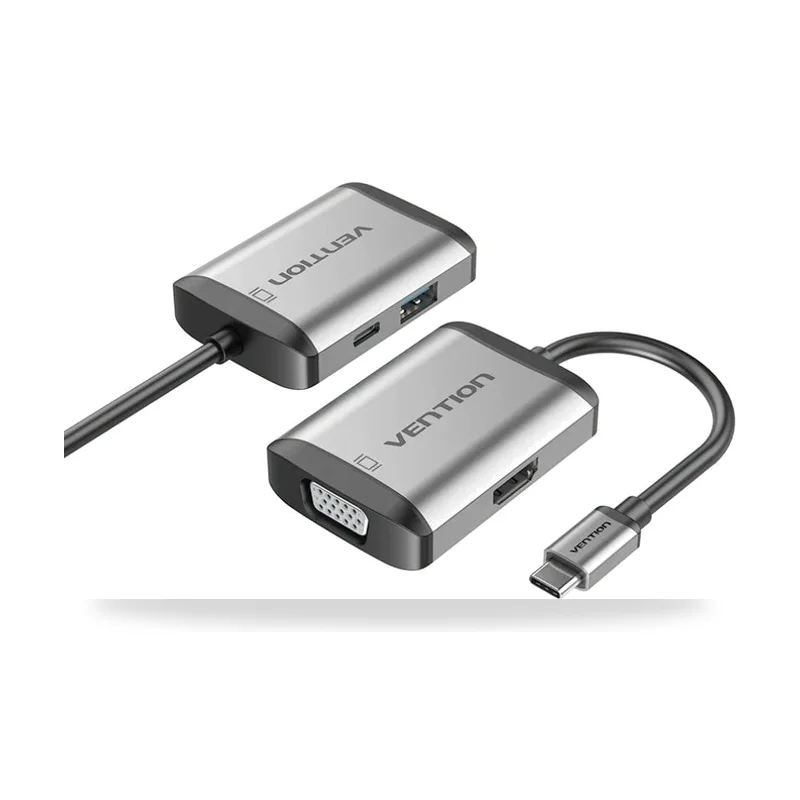 Conversor Vention TFAHB/ 1xUSB/ 1xHDMI/ 1xVGA/ 1xUSB Tipo-C PD/ Gris