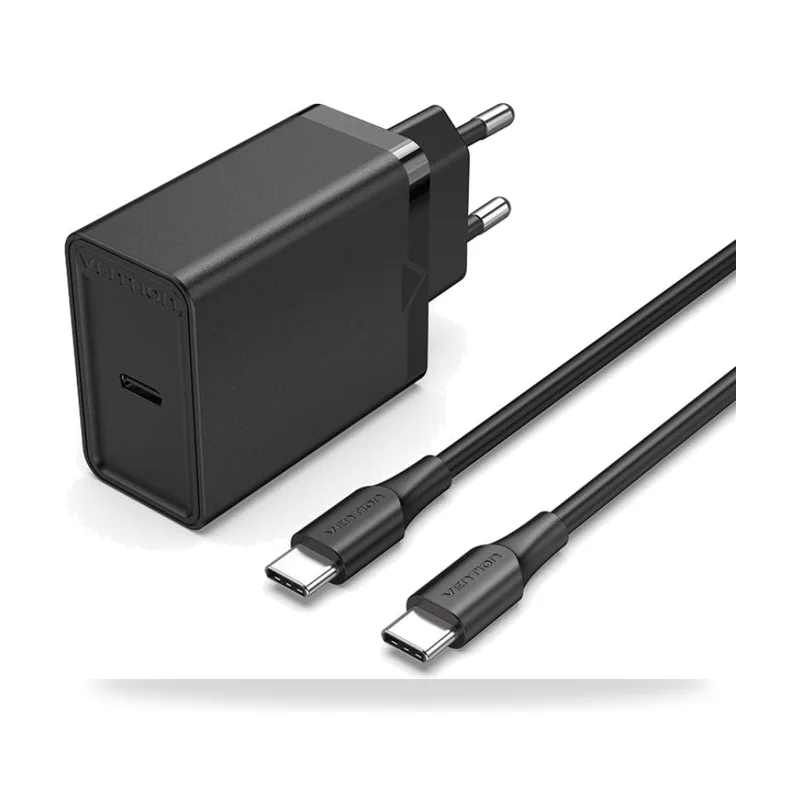 Cargador de Pared Vention FAHBF-EU/ 1xUSB Tipo-C + 2x Cable USB Tipo-C/ 25W