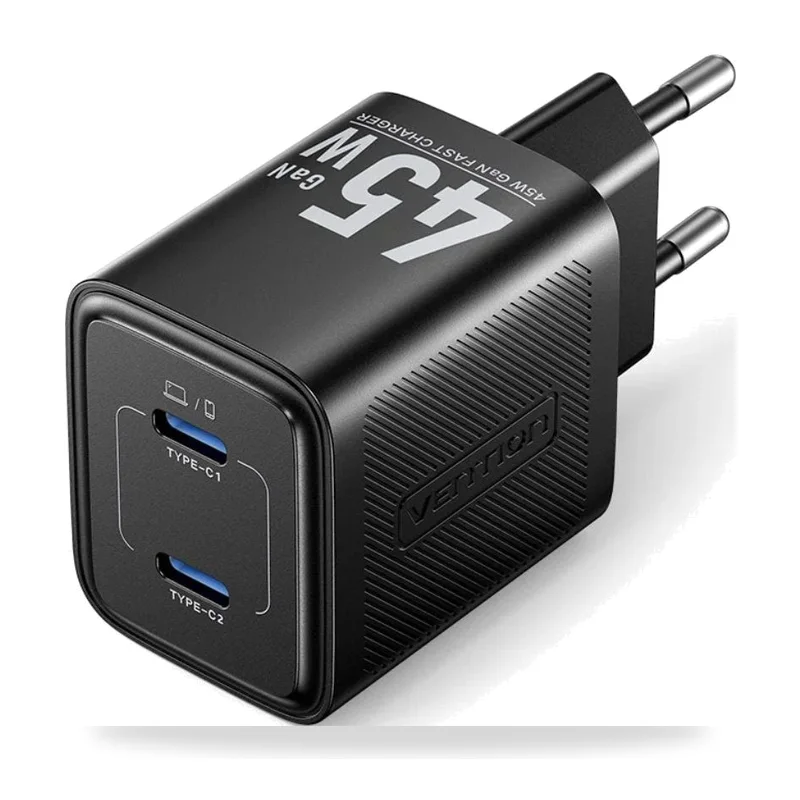 Cargador de Pared GaN Vention FEFB0-EU/ 2xUSB Tipo-C/ 45W