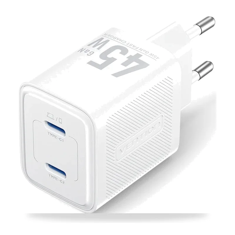 Cargador de Pared GaN Vention FEFW0-EU/ 2xUSB Tipo-C/ 45W