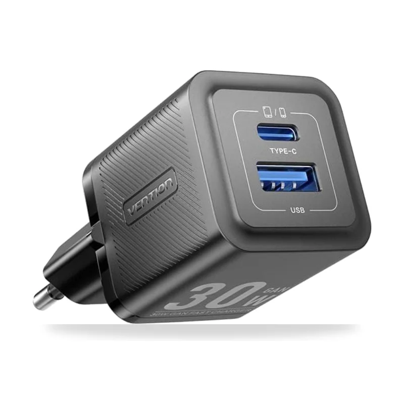 Cargador de Pared GaN Vention FEQB0-EU/ 1xUSB Tipo-C/ 1xUSB/ 30W