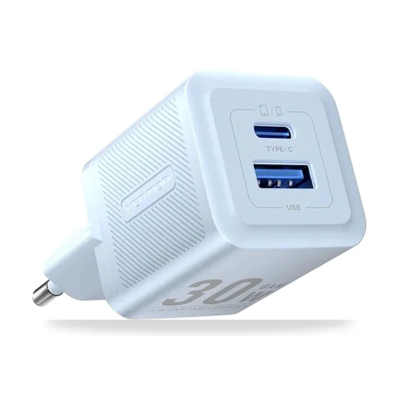 Cargador de Pared GaN Vention FEQL0-EU/ 1xUSB Tipo-C/ 1xUSB/ 30W