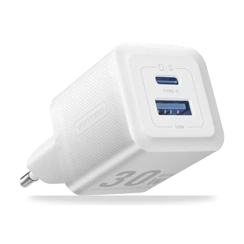 Cargador de Pared GaN Vention FEQW0-EU/ 1xUSB Tipo-C/ 1xUSB/ 30W