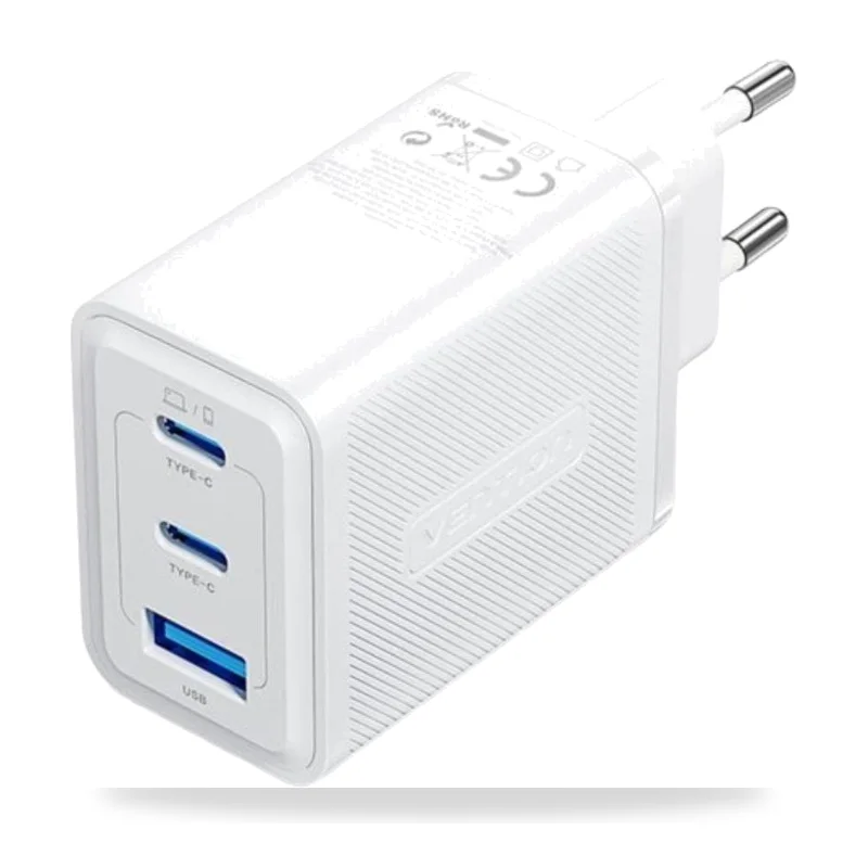 Cargador de Pared GaN Vention FERW0-EU/ 2xUSB Tipo-C/ 1xUSB/ 65W