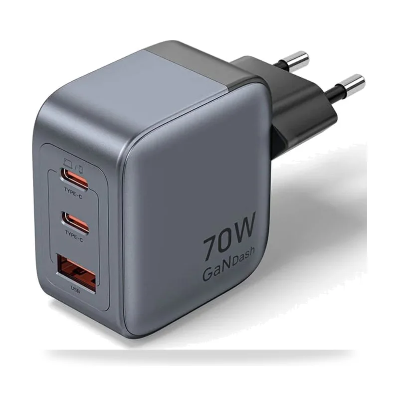 Cargador de Pared GaN Vention FEXH0-EU/ 2xUSB Tipo-C/ 1xUSB/ 70W