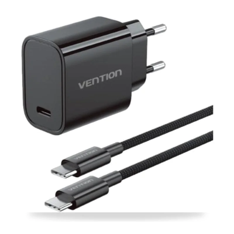 Cargador de Pared GaN Vention G18B0-EU/ 1xUSB Tipo-C + Cable USB Tipo-C/ 30W