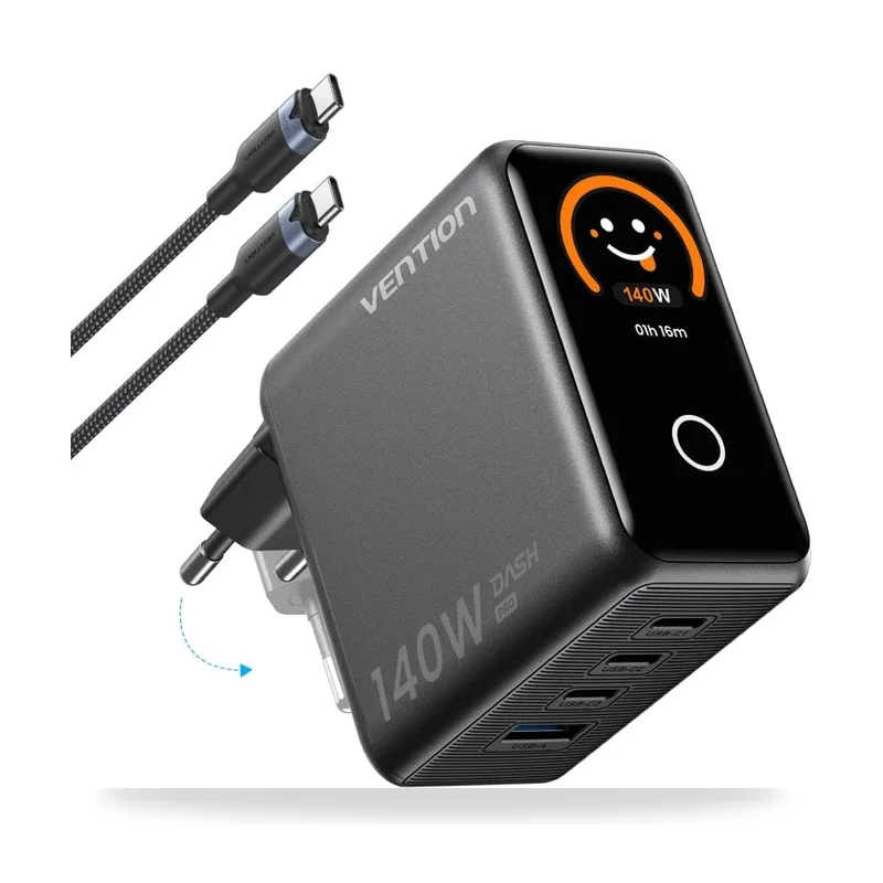Cargador de Pared GaN Vention TZ-FCOH0-EU/ 3xUSB Tipo-C + Cable USB Tipo-C/ 1xUSB/ 140W