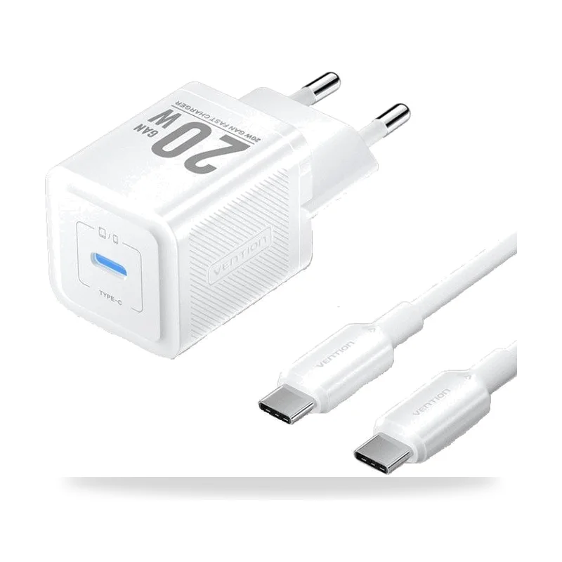 Cargador de Pared GaN Vention TZ-FEPW0-EU-01/ 1xUSB Tipo-C + Cable USB Tipo-C/ 20W