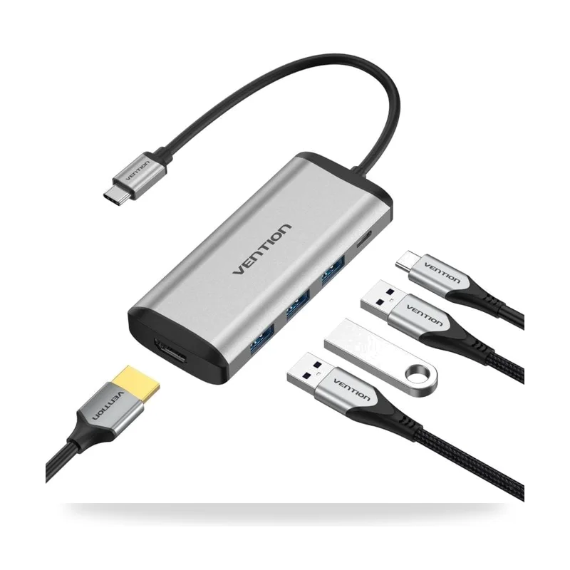 Docking USB Tipo-C Vention CNBHB/ 1xHDMI 4K/ 3xUSB/ 1xUSB Tipo-C PD/ Gris