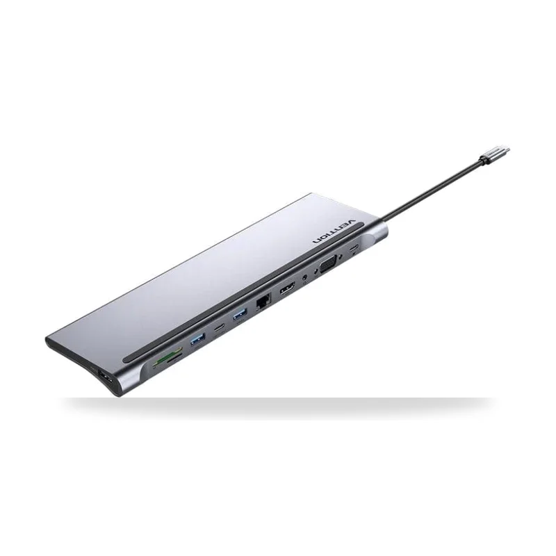 Docking USB Tipo-C Vention THTHC/ 1xHDMI/ 1xVGA/ 3xUSB/ 1xUSB Tipo-C/ 1xUSB Tipo-C PD/ 1xRJ45/ 1xLector Tarjetas SD y MicroSD/ Jack 3.5/ Gris