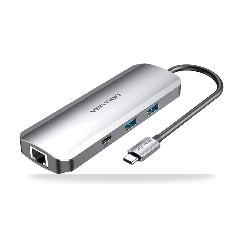 Docking USB Tipo-C Vention TOMHB/ 1xHDMI 4K/ 2xUSB/ 1xUSB Tipo-C/ 1xUSB Tipo-C PD/ 1xRJ45/ 1xLector Tarjetas SD y MicroSD/ Jack 3.5/ Gris