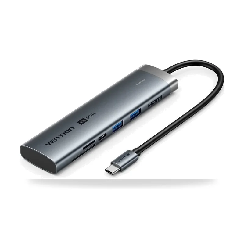 Docking USB Tipo-C Vention TPSHB/ 1xHDMI 4K/ 2xUSB/ 1xUSB Tipo-C/ 1xUSB Tipo-C PD/ 1xLector Tarjetas/ Gris