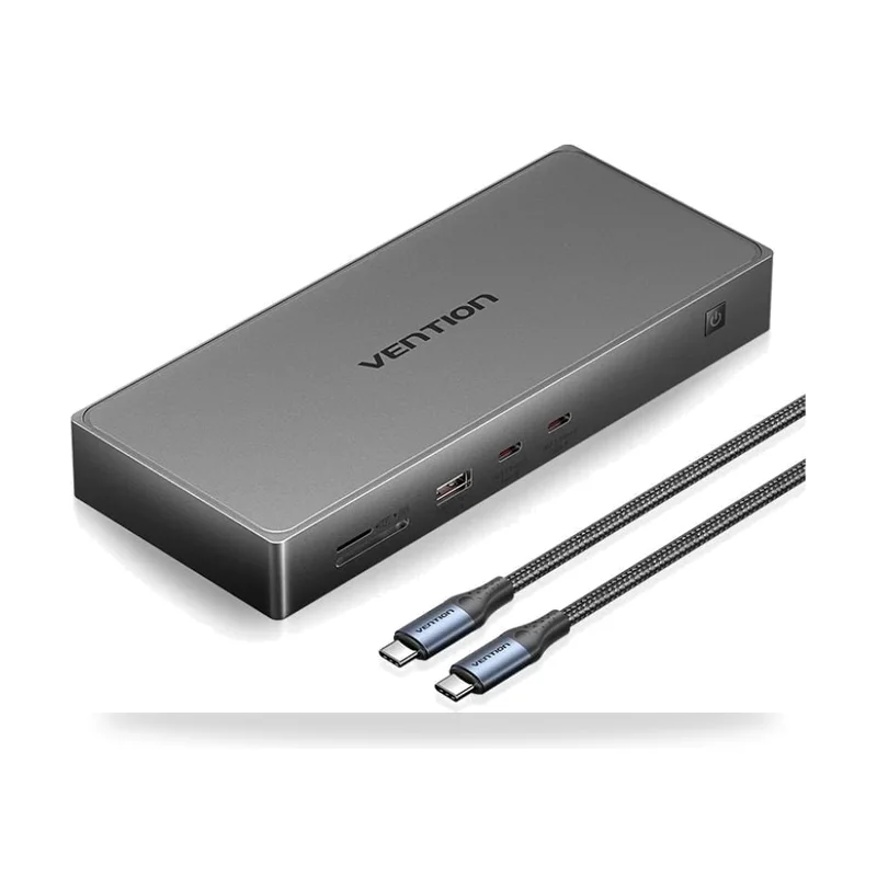 Docking USB Tipo-C Vention TPWH0/ 2xHDMI 4K/ 1xDisplayPort/ 3xUSB/ 2xUSB Tipo-C/ 1xUSB Tipo-C PD/ 1xRJ45/ 1xLector Tarjetas/ Gris