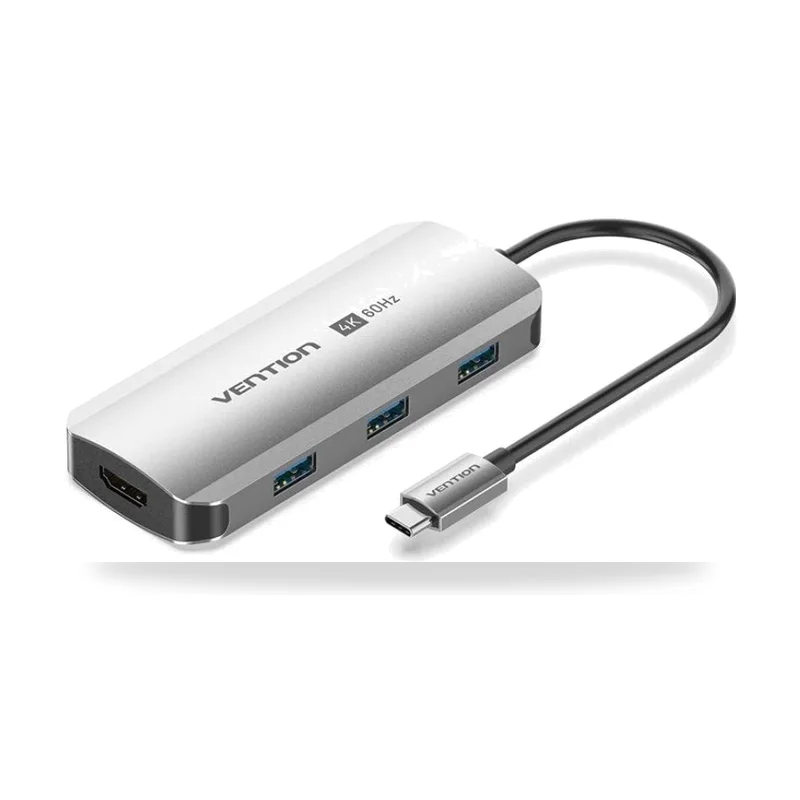Docking USB Tipo-C Vention TQDHB/ 1xHDMI 4K/ 3xUSB/ 1xUSB Tipo-C PD/ Gris