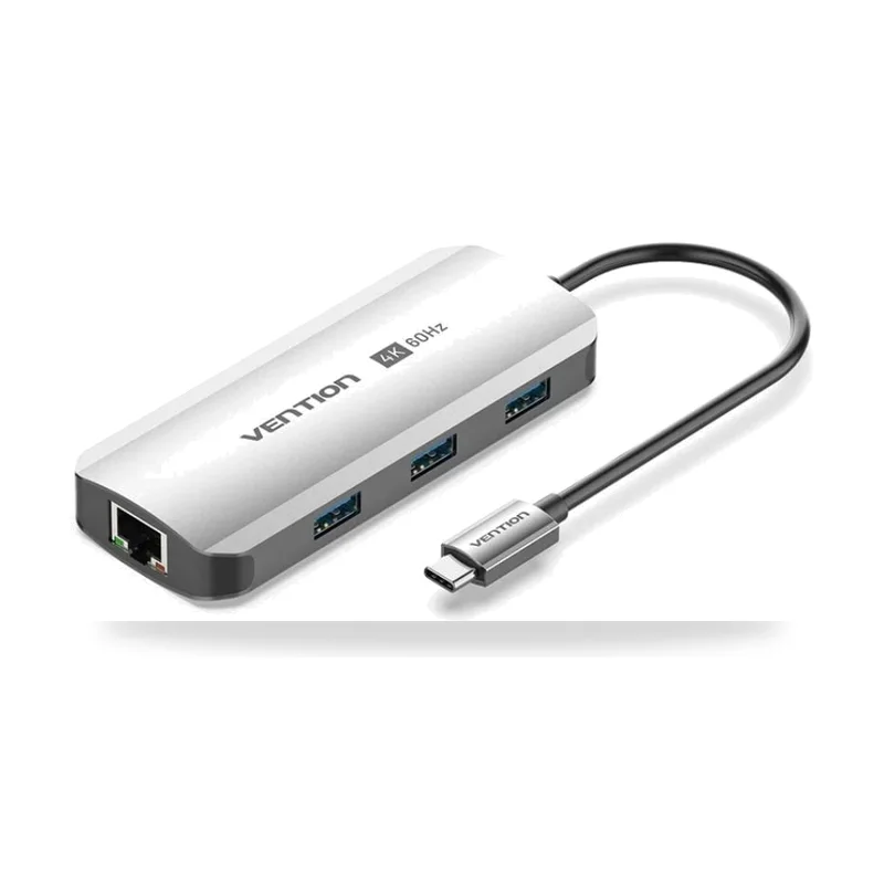 Docking USB Tipo-C Vention TQHHB/ 1xHDMI 4K/ 3xUSB/ 1xUSB Tipo-C PD/ 1xRJ45/ Gris