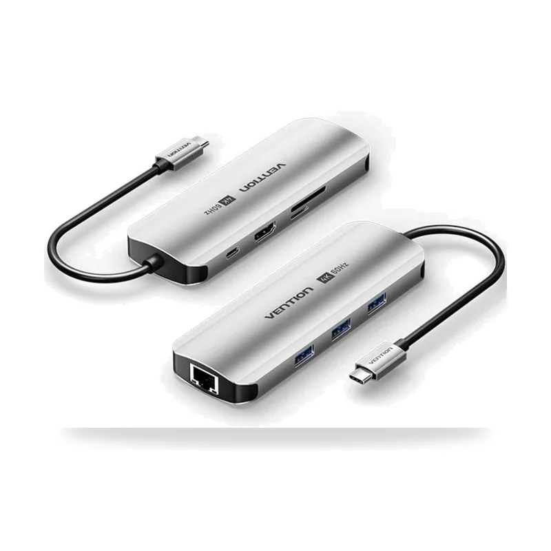 Docking USB Tipo-C Vention TQKHB/ 1xHDMI 4K/ 3xUSB/ 1xUSB Tipo-C PD/ 1xRJ45/ 1xLector de Tarjetas/ Gris