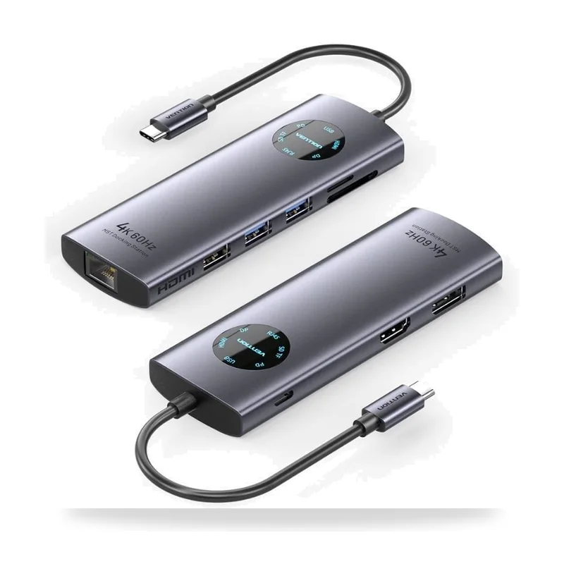 Docking USB Tipo-C Vention TQUHB/ 1xHDMI 4K/ 1xDisplayPort/ 3xUSB/ 1xRJ45/ 1xUSB Tipo-C PD/ 1xLector Tarjetas/ Gris