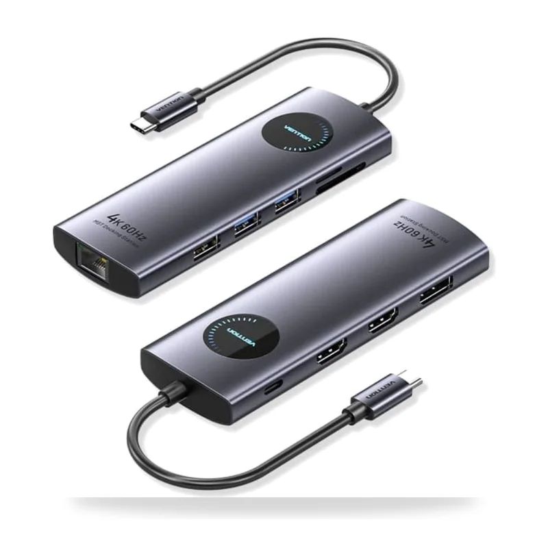Docking USB Tipo-C Vention TQWHB/ 2xHDMI 4K/ 1xDisplayPort/ 3xUSB/ 1xUSB Tipo-C PD/ 1xRJ45/ 1xLector Tarjetas/ Gris