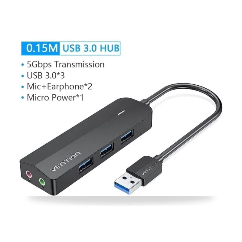 Hub USB 3.0 con Tarjeta de Sonido Vention CHIBB/ 3xUSB/ 1xMicroUSB PD