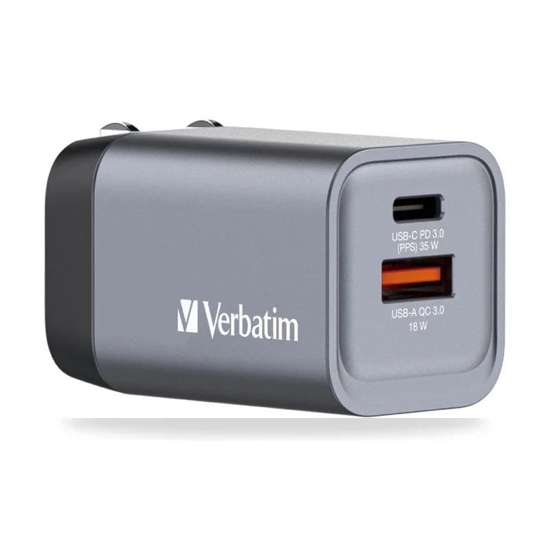 Cargador de Pared Universal GaN para Viaje Verbatim GNC-35/ 1xUSB Tipo-C/ 1xUSB/ 35W