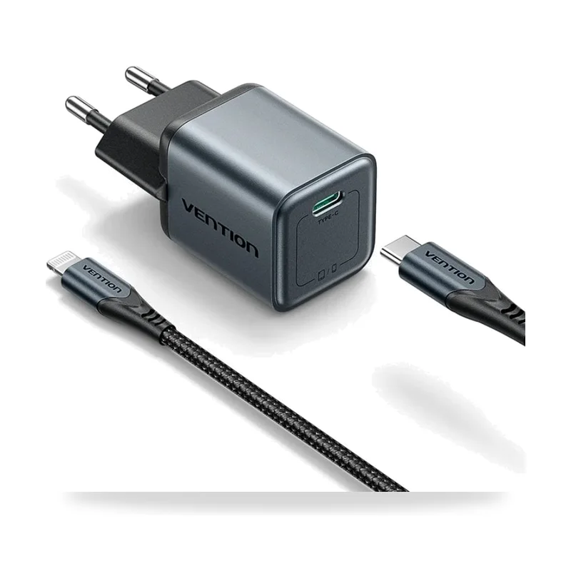 Cargador de Pared GaN Vention TZ-FEVH0-EU/ 1xUSB Tipo-C + Cable Lightning/ 20W