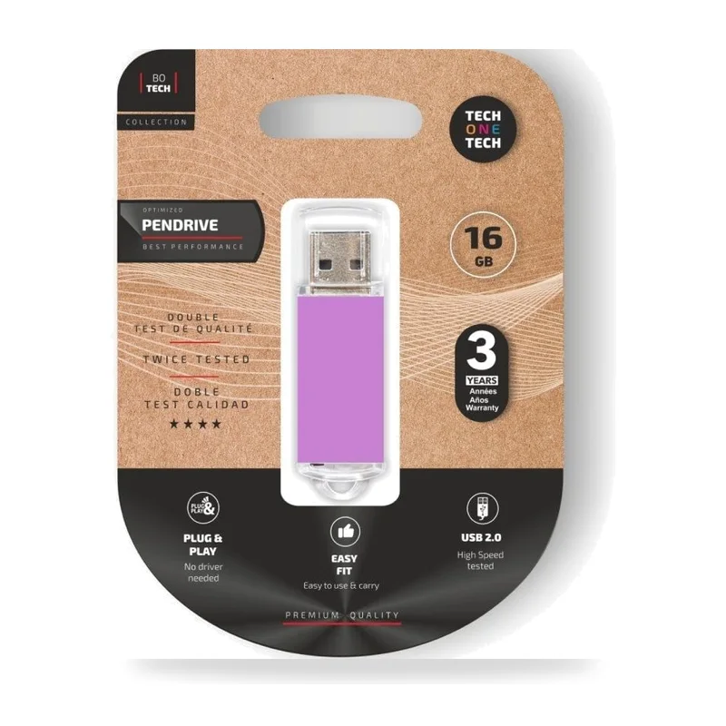 Pendrive 16GB Tech One Tech Basic USB 2.0/ Púrpura Claro