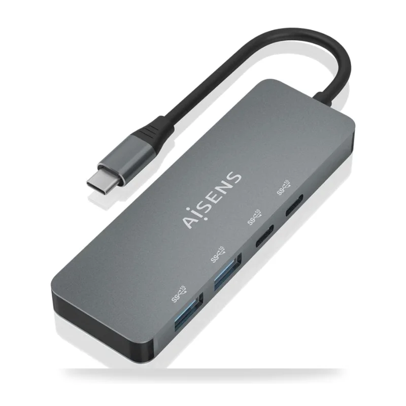 Hub USB Tipo-C Aisens/ 2xUSB/ 2xUSB Tipo-C/ Gris