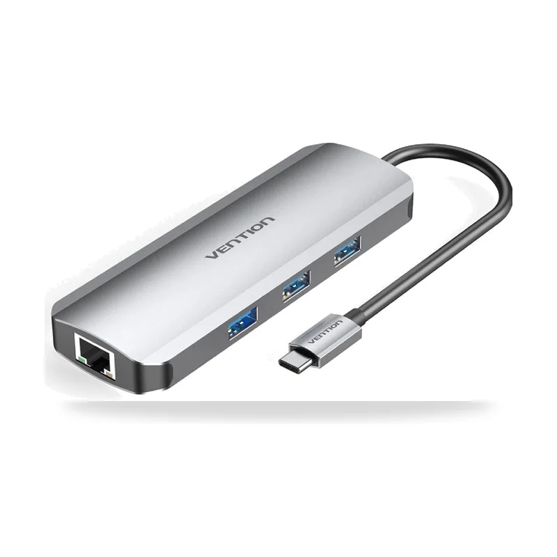 Docking USB Tipo-C Vention TOKHB/ 1xHDMI 4K/ 3xUSB/ 1xUSB Tipo-C PD/ 1xRJ45/ 1xLector Tarjetas SD y MicroSD/ Gris