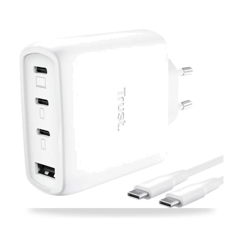 Cargador de Pared GaN Trust Maxo 65W 26068/ 3xUSB Tipo-C/ 1xUSB/ Incluye Cable USB Tipo-C/ 65W