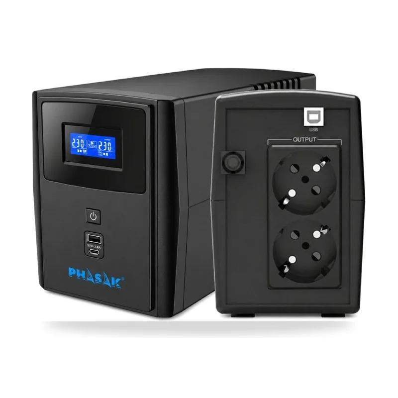 SAI Línea Interactiva Phasak SIRIUS 1000 VA Interactive/ 1000VA-600W/ 2 Salidas/ Formato Torre