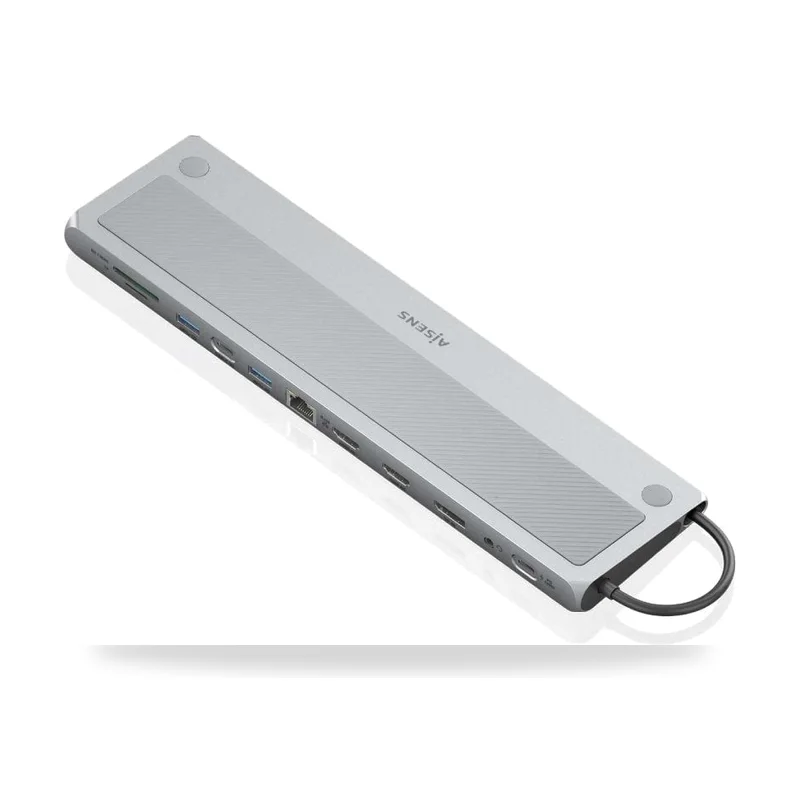 Docking USB Tipo-C Aisens/ 2xHDMI 4K/ 3xUSB/ 1xUSB Tipo-C/ 1xRJ45/ 1xDisplayPort/ 1xLector Tarjetas/ 1xUSB Tipo-C PD/ Gris