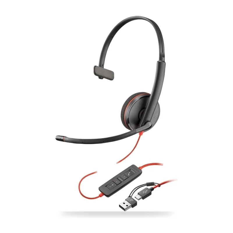 Auricular Poly Blackwire 3210 + Adaptador USB-C/A/ con Micrófono/ USB Tipo-C/ Negro