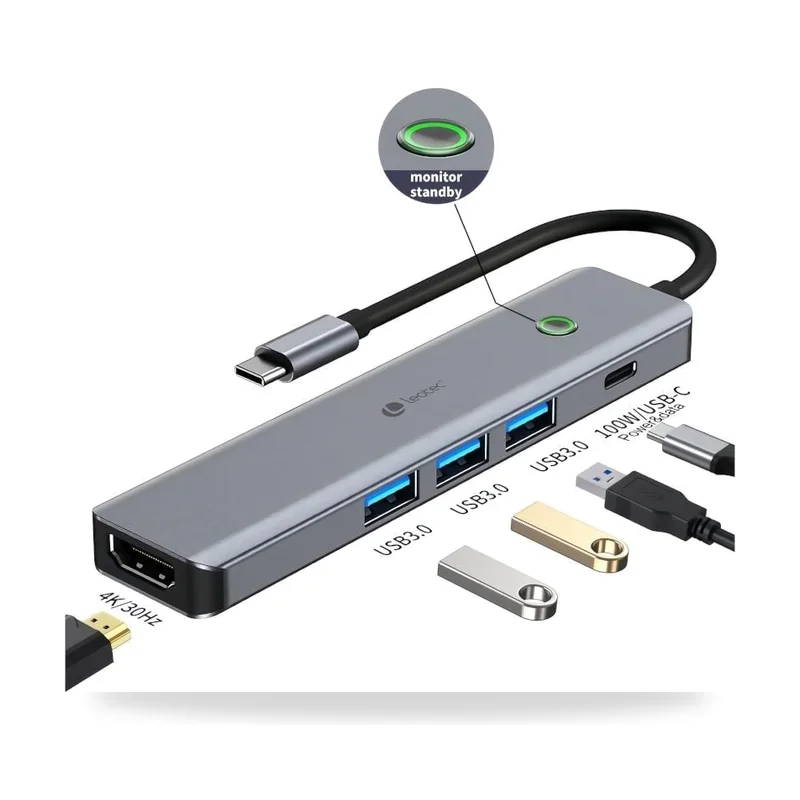 Docking USB Tipo-C Leotec/ 3xUSB/ 1xUSB Tipo-C PD/ 1xHDMI 4K/ Gris