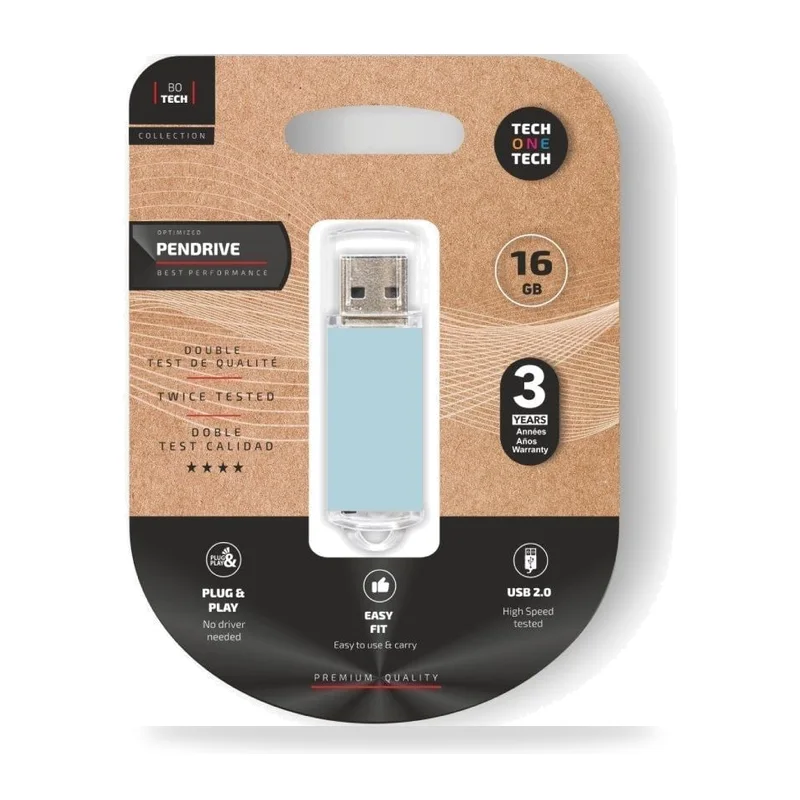 Pendrive 16GB Tech One Tech Basic USB 2.0/ Azul Cielo