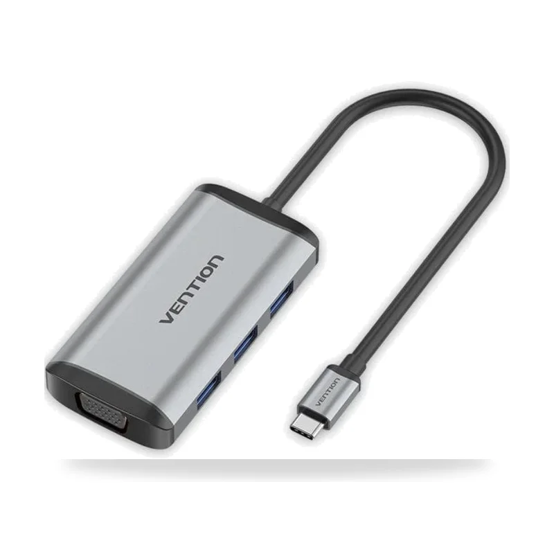 Docking USB Tipo-C Vention TGSHB/ 3xUSB/ 1xHDMI 4K/ 1xVGA/ 1xUSB Tipo-C PD/ Gris